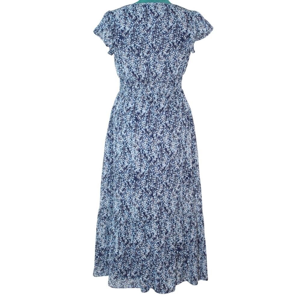 NWT Nicole Miller New York Blue Floral Midi Dress Smocked Waist Size Small - Picture 2 of 3